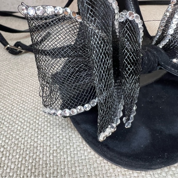 AQUAZZURA Reve Embellished Black Suede Evening High Heel Sandals Bow size 38.5 - Picture 13 of 16